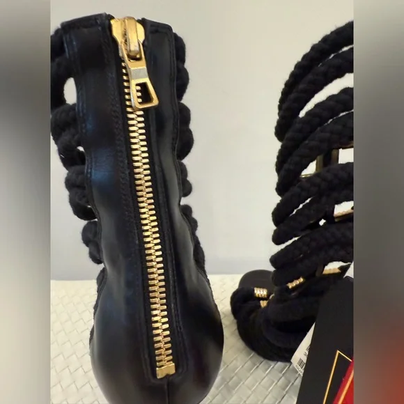 NEW WITH TAGS BALMAIN X H&M Black and Gold Rope Heels - Size 39 - Picture 6 of 16